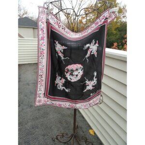 Vtg 1970’s Anne Klein FOR ROBINSON & GOLLUBER Scarf Oriental Motif Black Pink